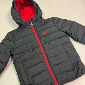 Nike Kids Black Puffer Jacket with Red Accents Size XS